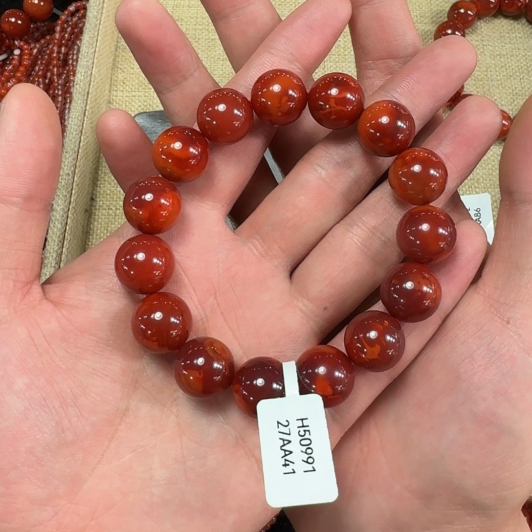 南红玛瑙手链未镶嵌红*连原矿南红手串14mm➕瓦西高品质