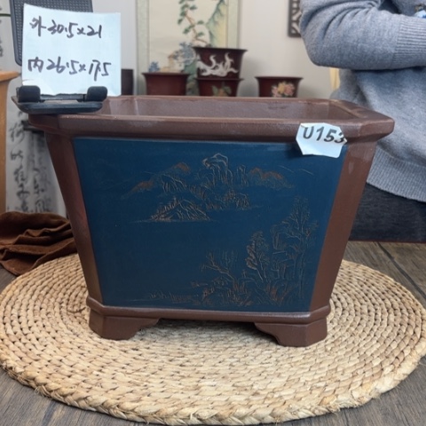 紫砂花盆墨蓝切角0153