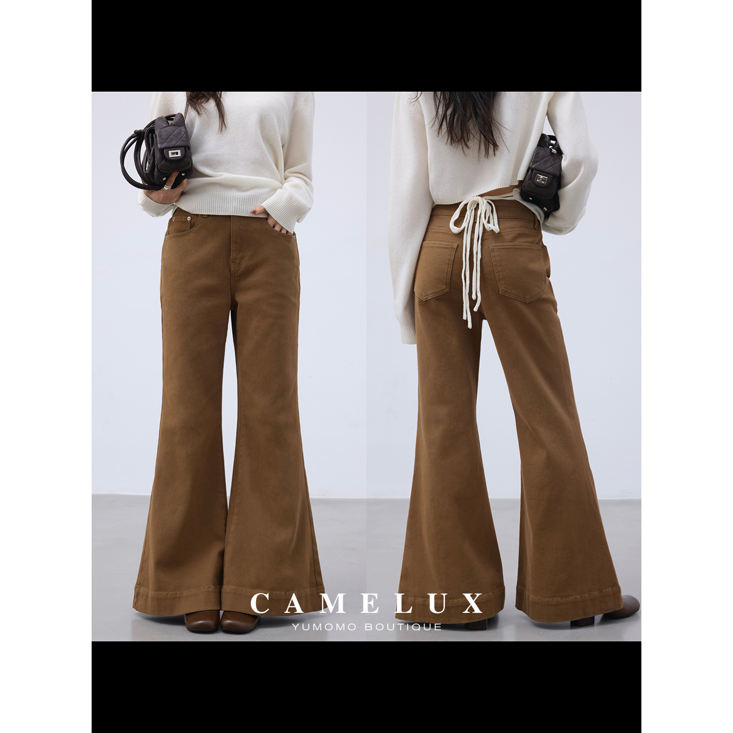 【Camelux线】磨毛弹力斜纹棉 vtg休闲显瘦牛仔喇叭裤 QKA4039