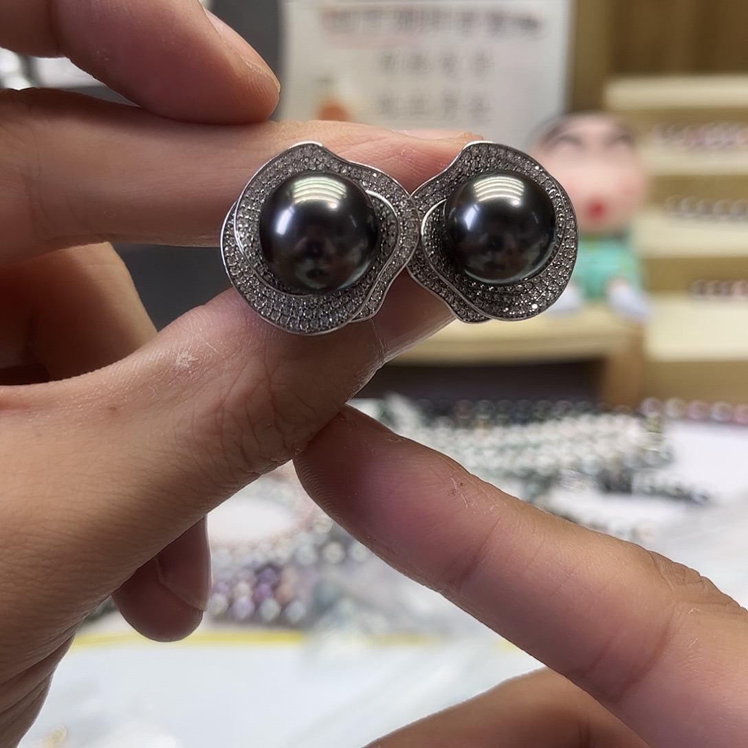 银S925镶嵌海水珍珠耳饰