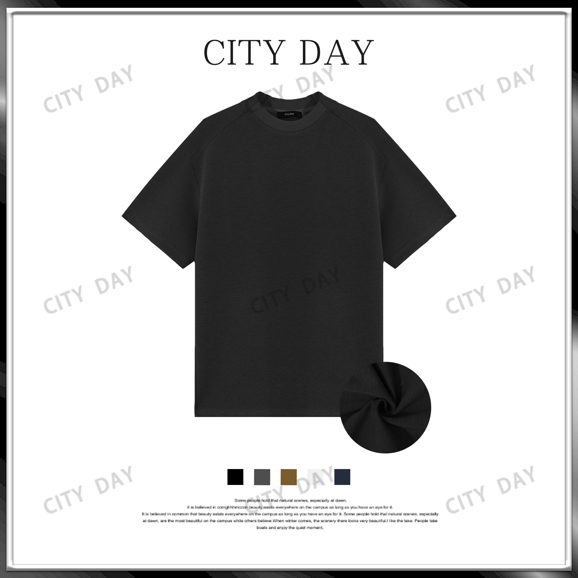 CityDay【楠哥】雾屿天光雾感莱赛尔仿醋酸净版极简短袖T恤男 70038