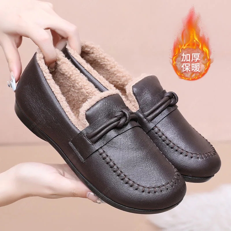 秋冬季加绒老北京平底豆豆鞋时尚保暖一脚蹬棉鞋百搭休闲软底女鞋