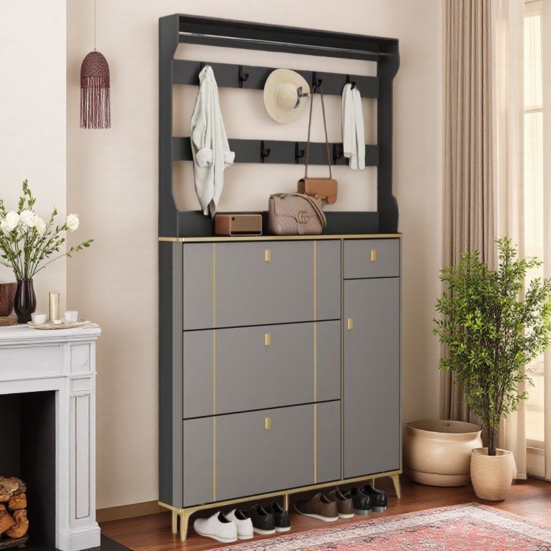 轻奢款17厘米超薄翻斗鞋柜家用门口大容量一体带衣架简约现代鞋架