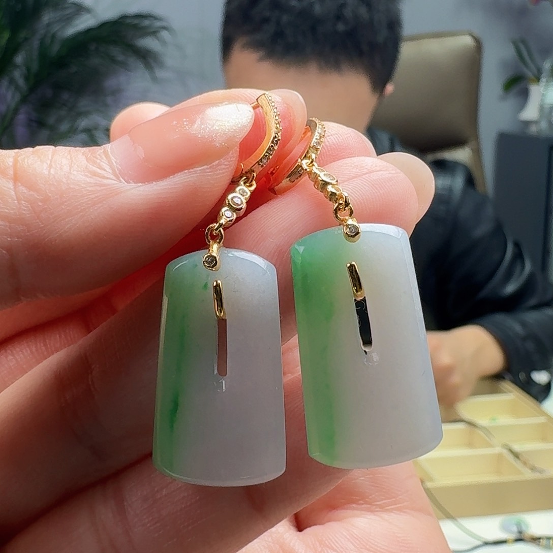 翡翠耳饰银S925镶嵌天然