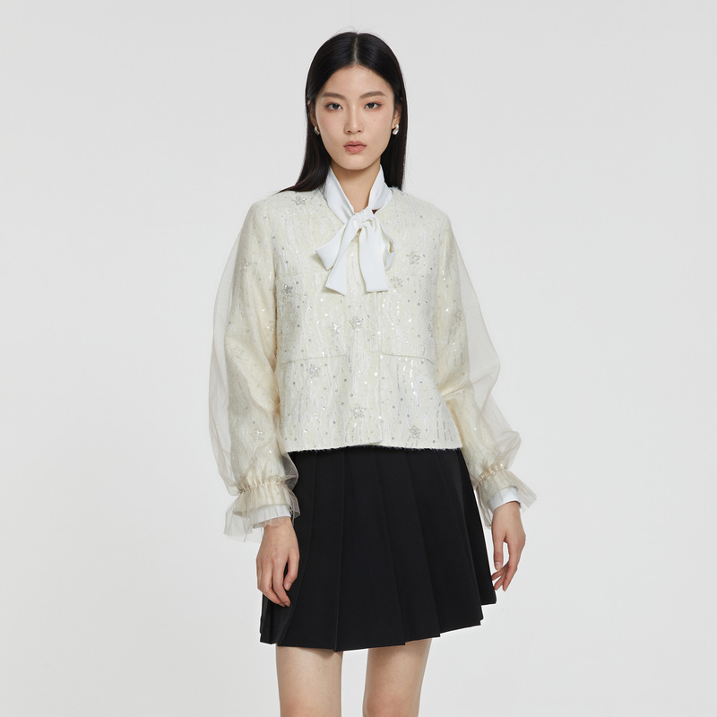 【粉丝专享】春季服饰时尚小香风口袋泡泡袖设计师款轻奢女装短外套