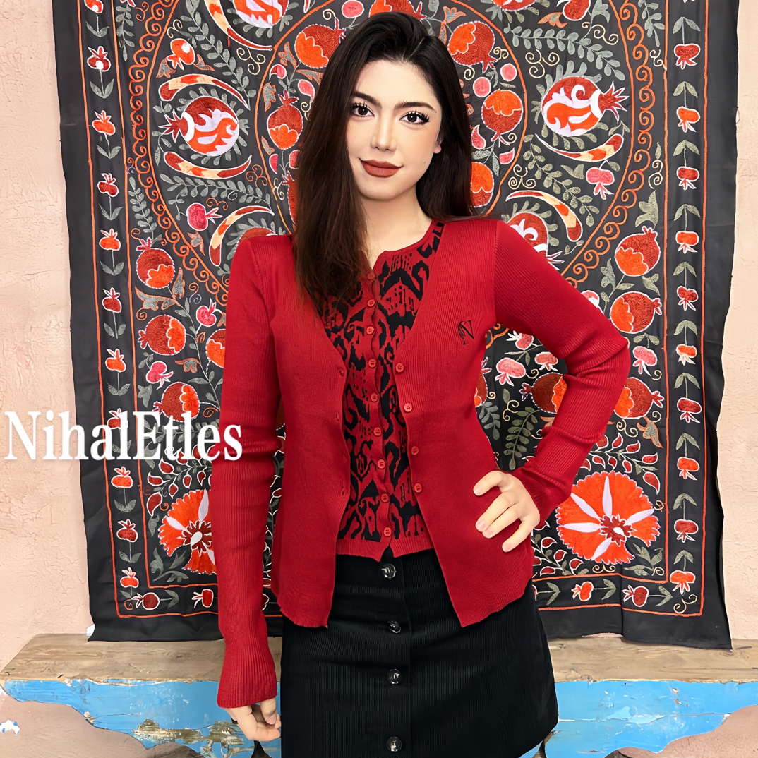 NihalEtles新款长袖百搭针织假两件上衣