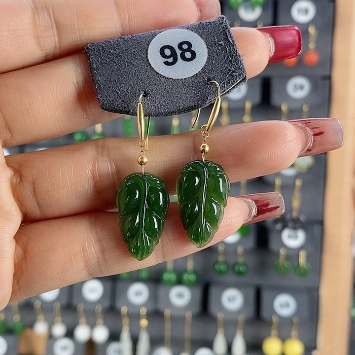 和田玉耳饰18K金镶嵌