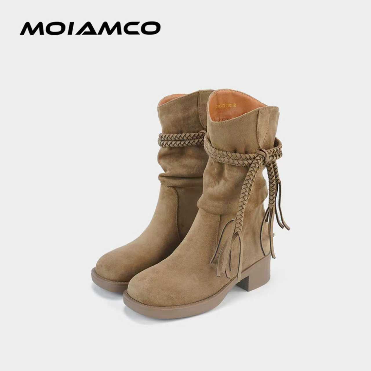 【清清专属】Molamco棕色系流苏中筒靴女磨砂皮骑士靴
