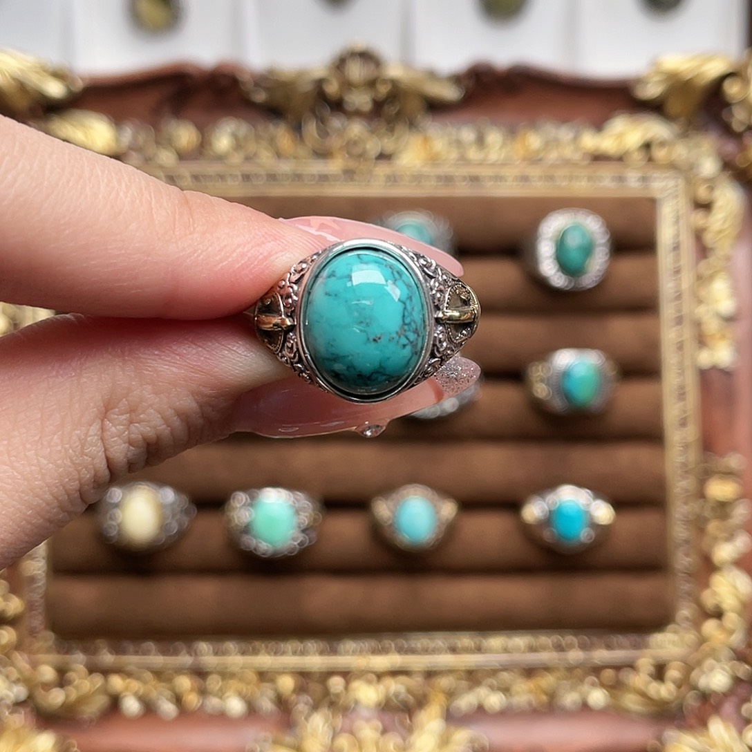 绿松石银S925镶嵌戒指