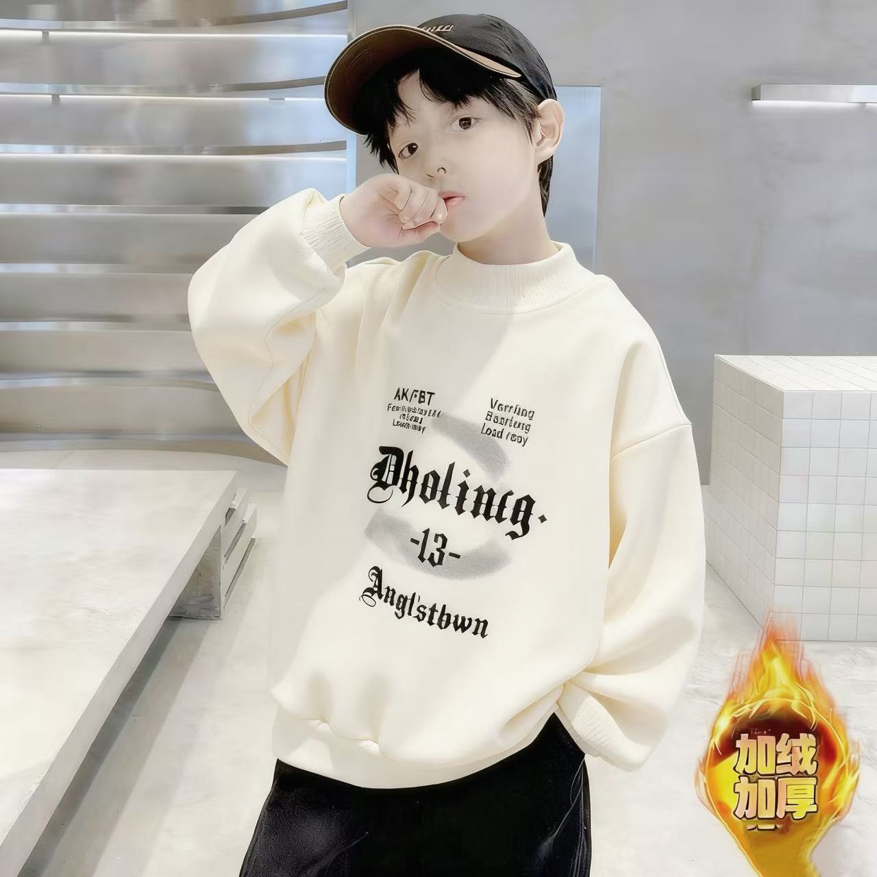 201129童装男童加绒卫衣2025秋冬新款儿童潮酷帅气时尚加绒卫衣潮