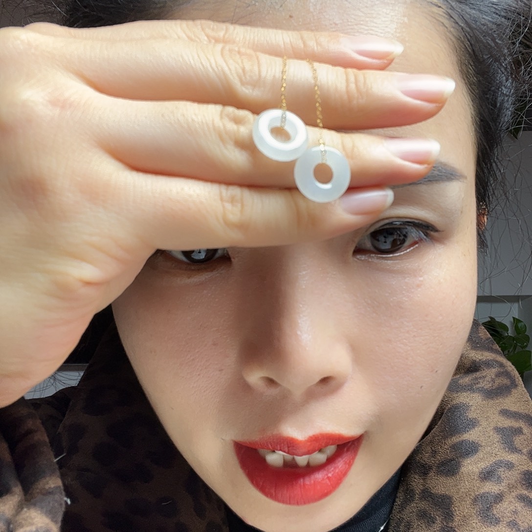 翡翠18K金镶嵌耳饰天然翡翠