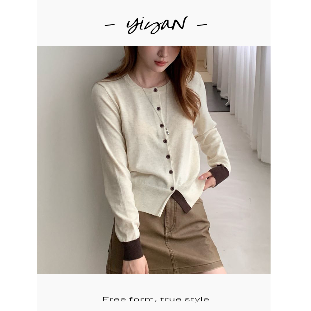 【锅不白专属】秋季撞色毛衣长袖休闲风针织假两针织衫显瘦ins韩版