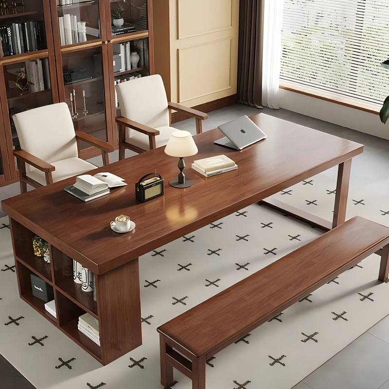 全实木大板书桌带柜洽谈桌儿童学习桌电脑桌客厅书法桌实木书桌