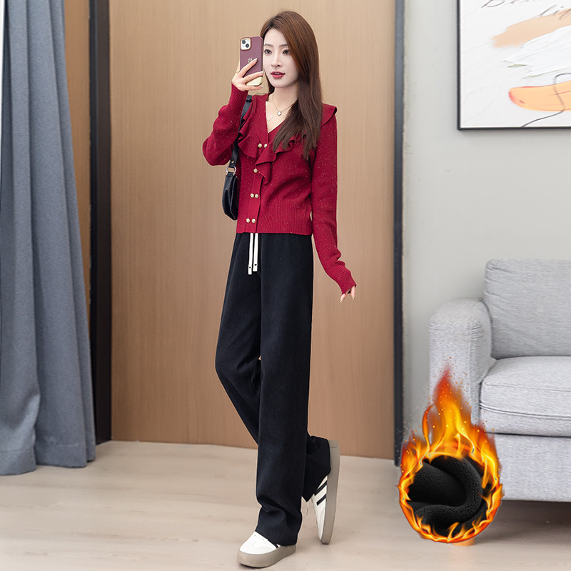 【冬季加绒款】外穿阔腿裤女加厚高腰显瘦直筒裤保暖宽松大码休闲裤