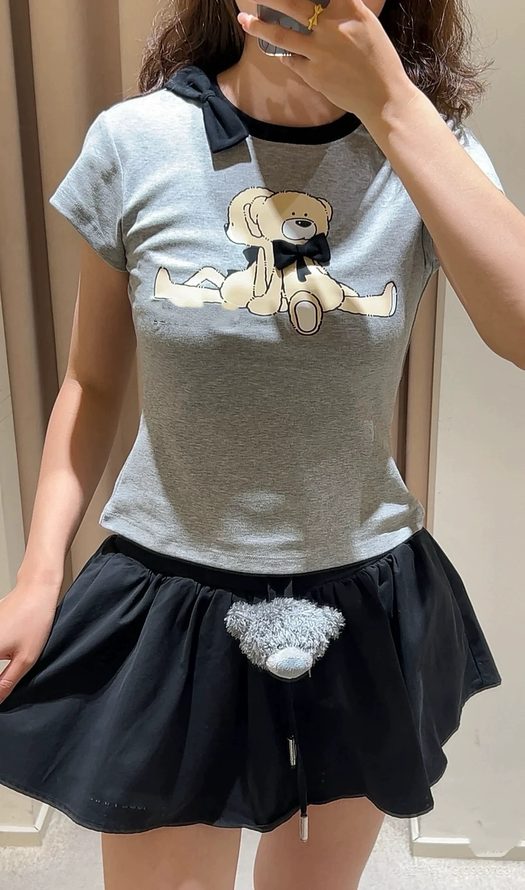 蝴蝶结小熊印花T恤夏季
