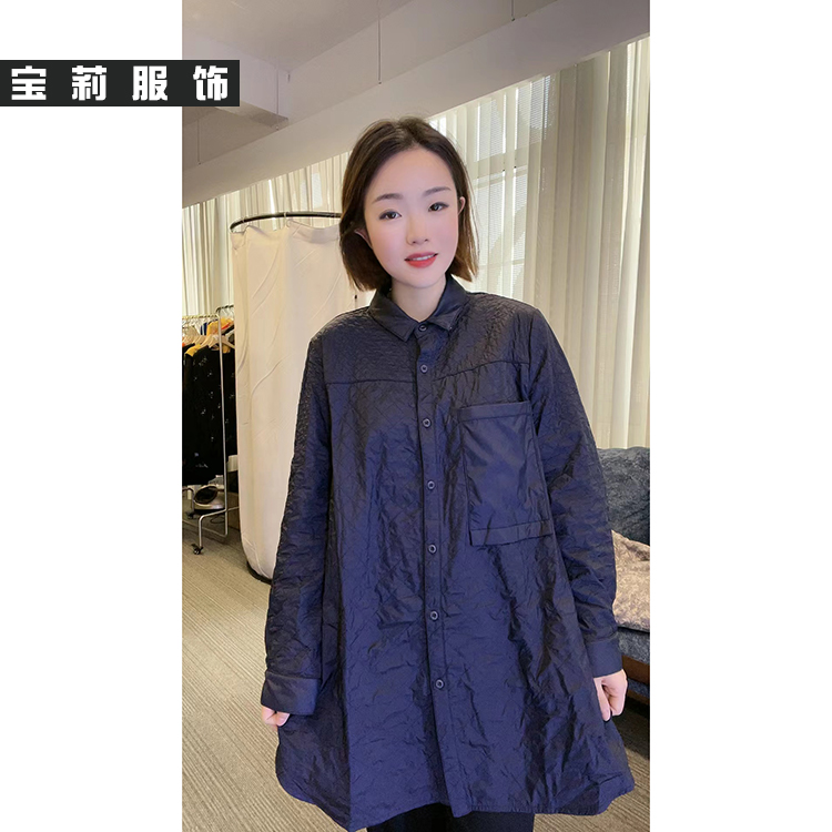 纽扣领中长款休闲版棉服1126