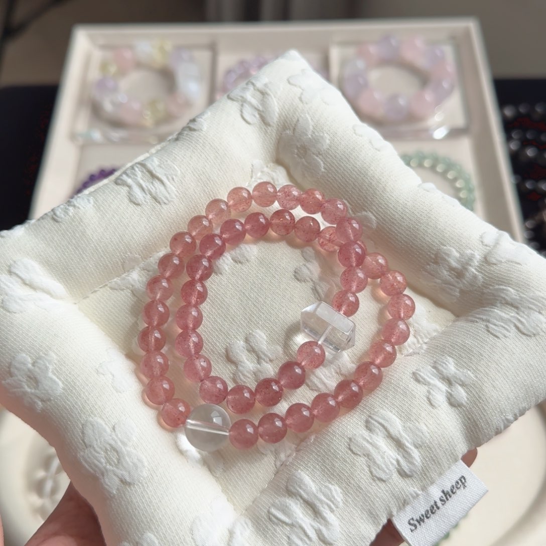 水晶未镶嵌手链草莓晶双圈白水