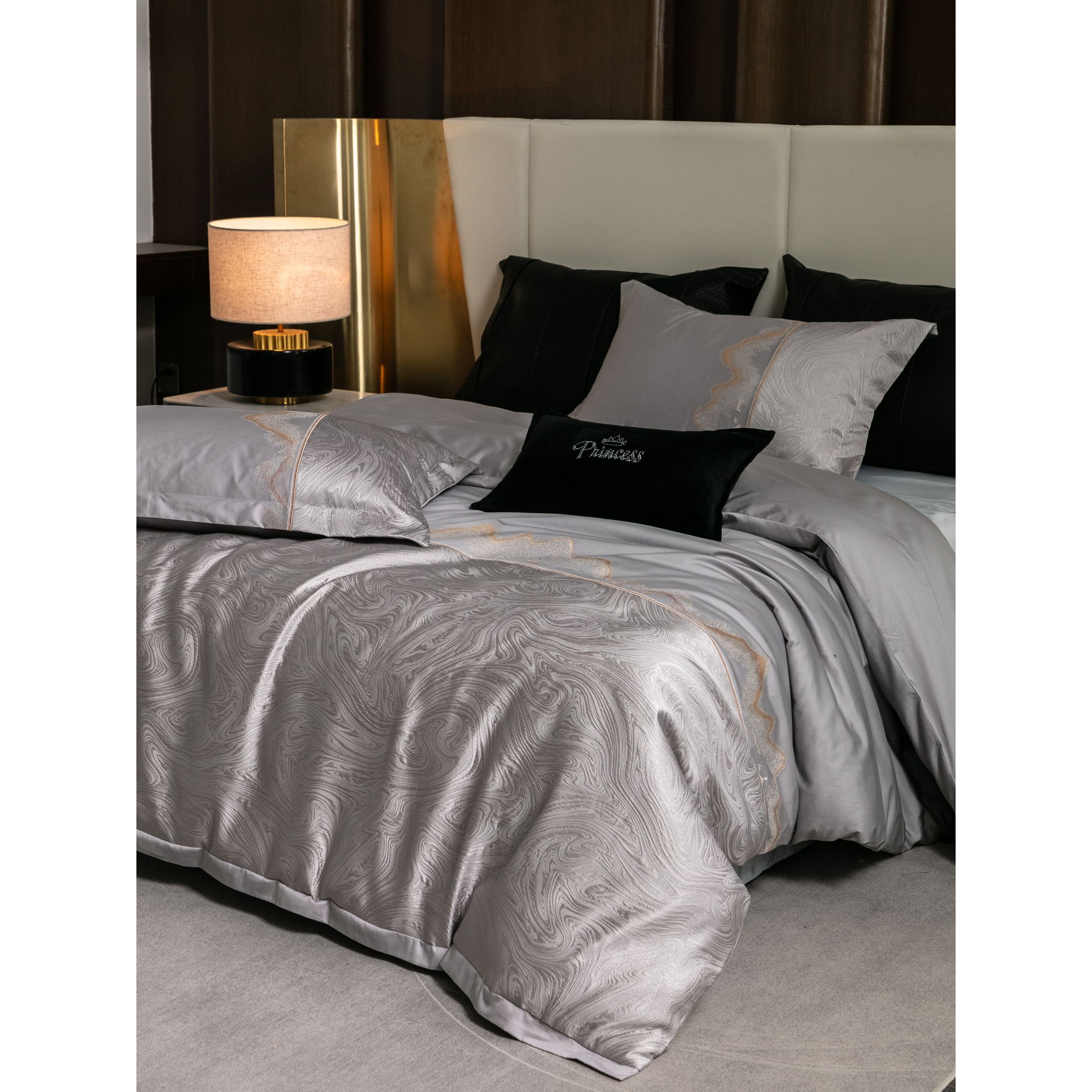 【专柜清仓】工艺款高精高定刺绣纯棉四件套-罗马恋曲/灰