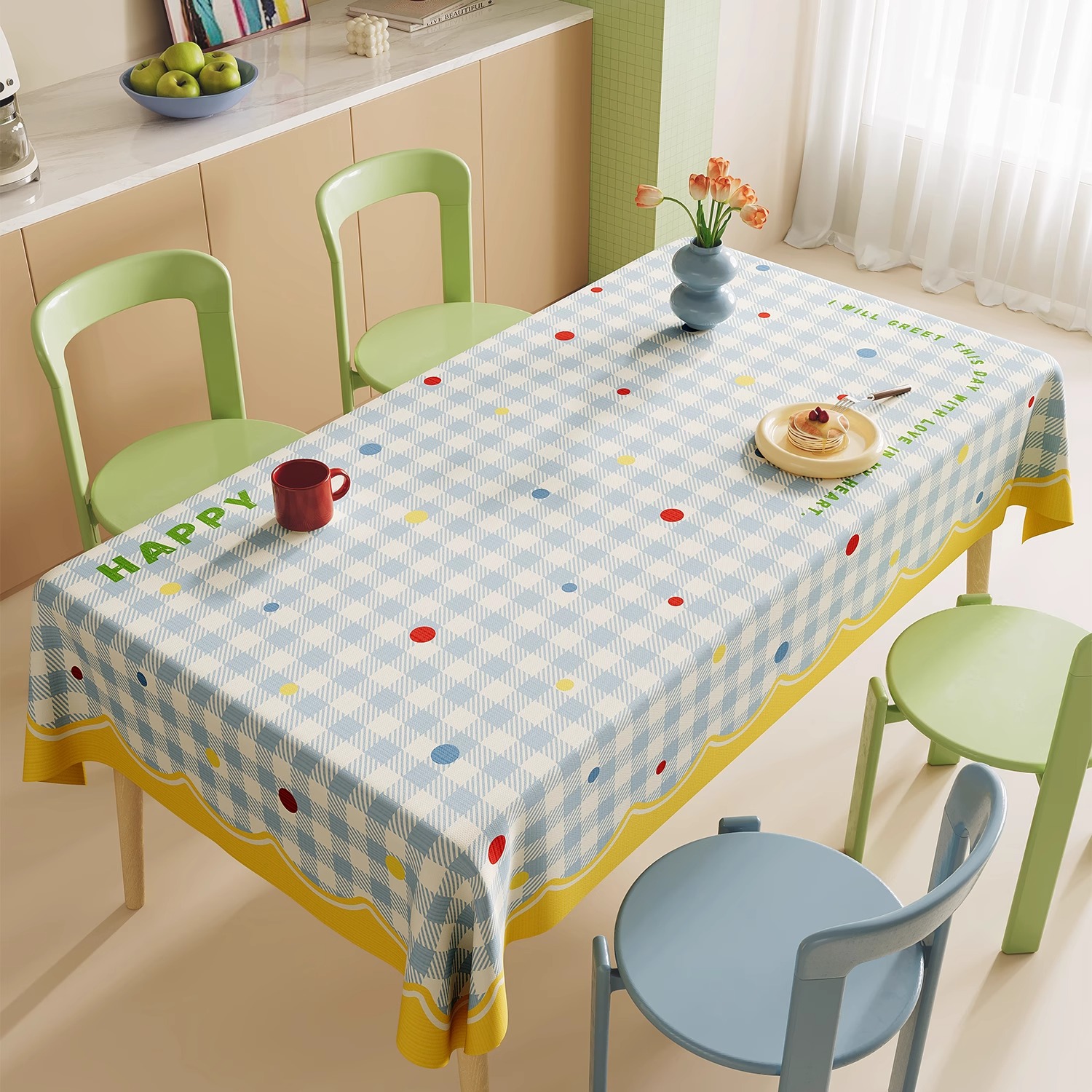 多巴胺餐桌桌布防水防油免洗防烫pvc桌垫轻奢高级感客厅茶几桌布