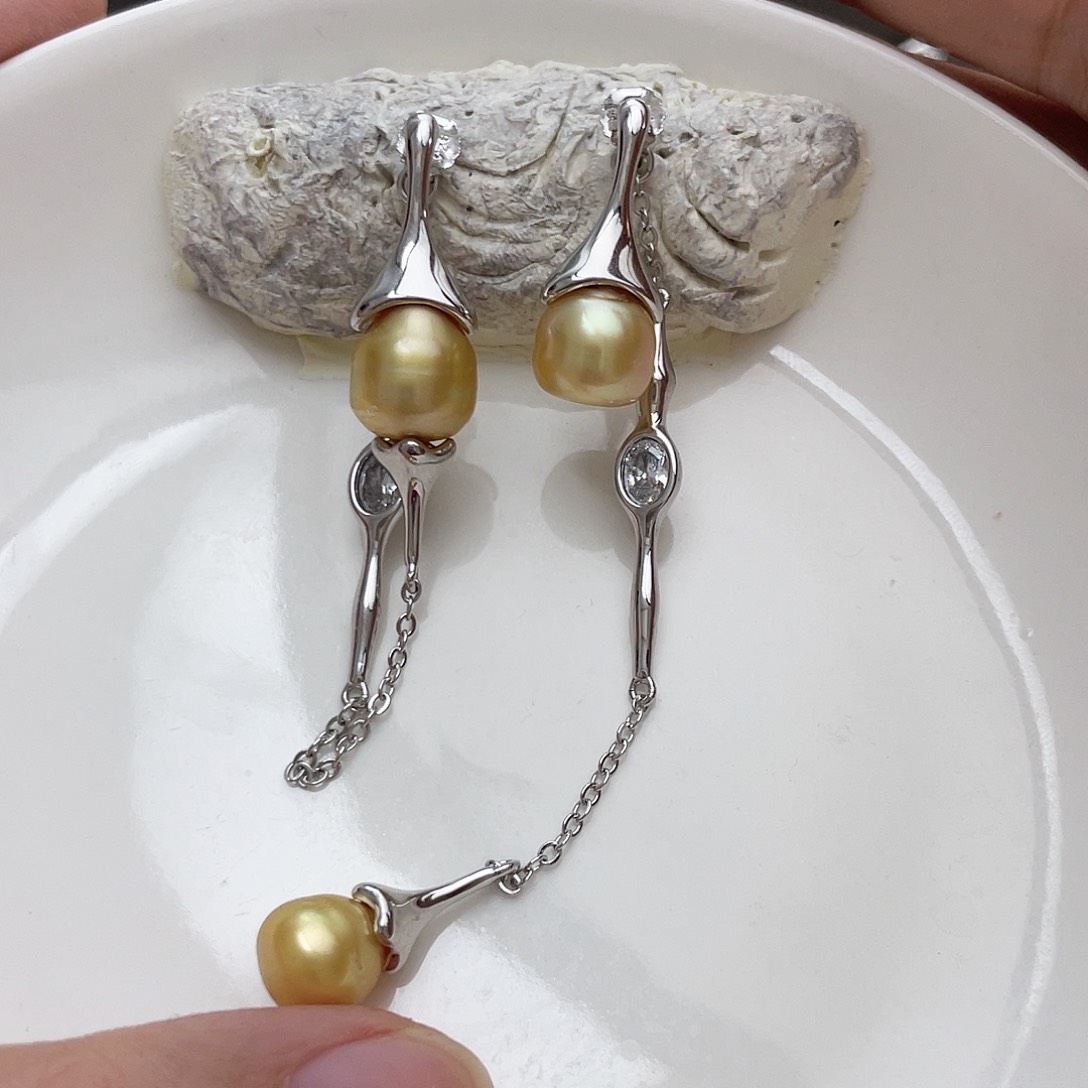 海水珍珠耳饰银S925镶嵌