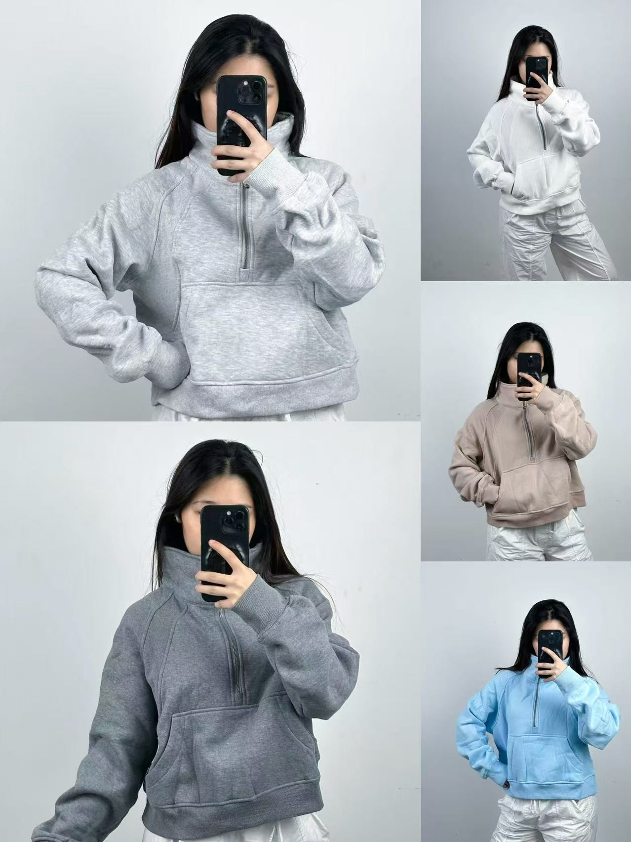 半拉链立领加绒卫衣时尚出行秋冬款宽松运动衫外套（50地上)-A176