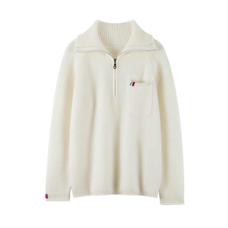 【半拉链彩虹糖】100%纯山羊绒针织衫女百搭厚款宽松上衣秋冬时尚