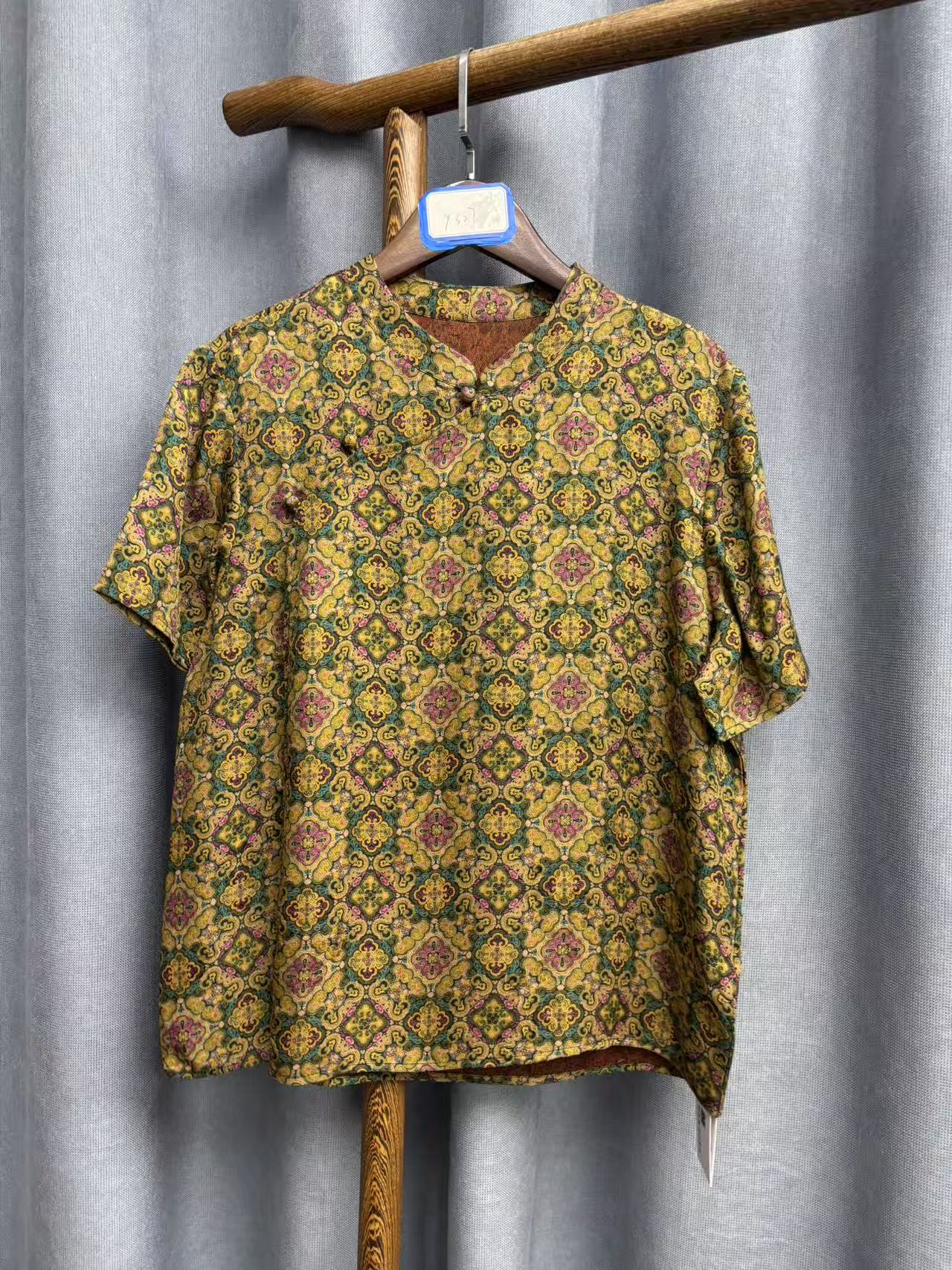 （瑕疵）夏季新款时尚简约新中式桑蚕丝奥黛提花上衣女y327