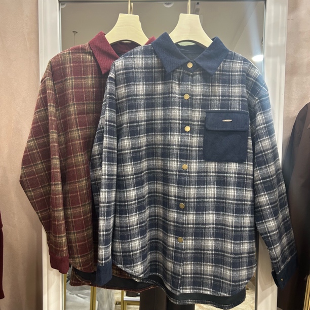 高端女士双色卡扣衬衫8789