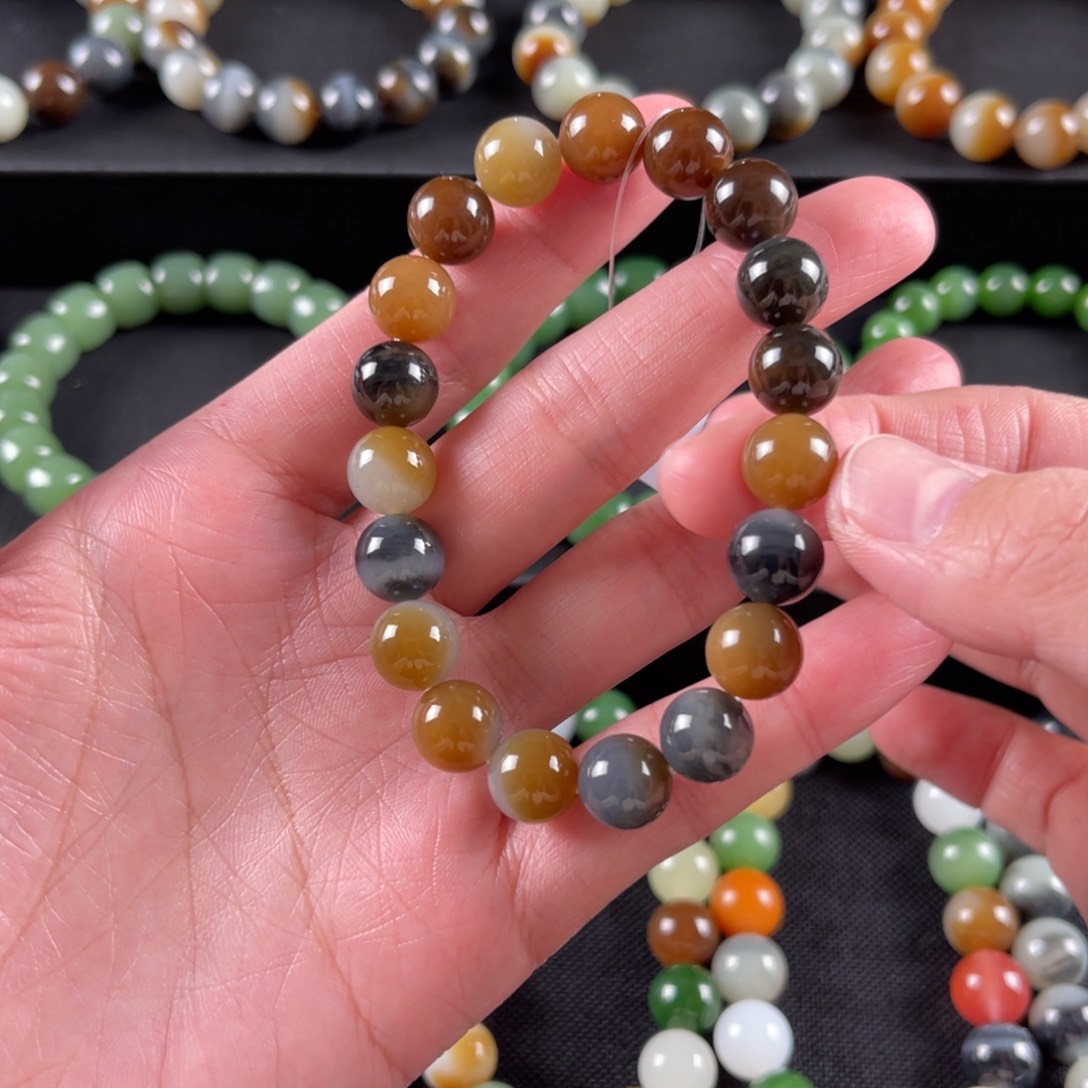 和田玉手串未镶嵌卡10楼兰三色