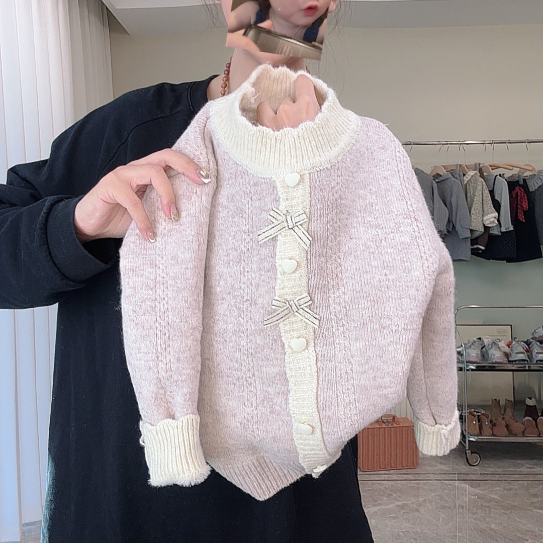 女童针织衫2026新款卡通跨年甜美厚款春节洋气小香风毛衣加绒