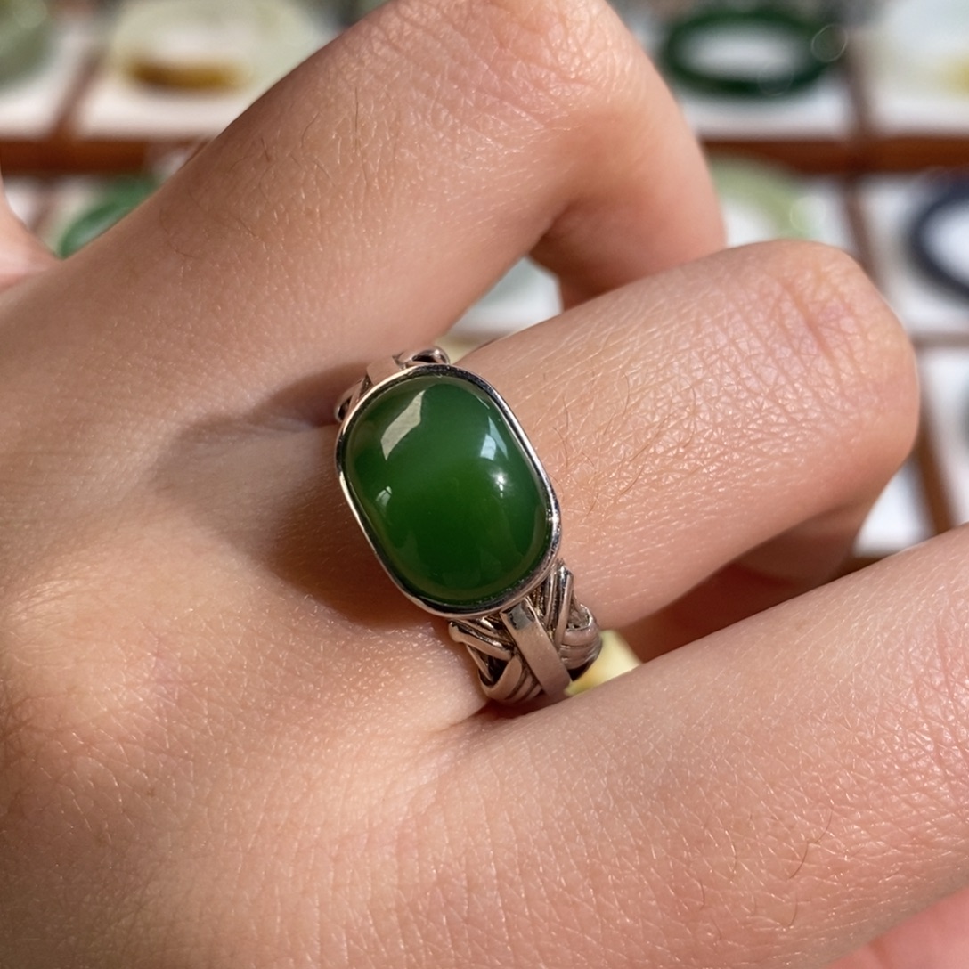 和田玉银S925镶嵌手镯碧玉猫眼戒指