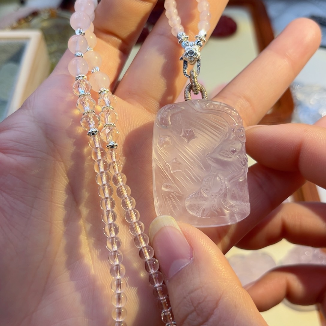 水晶颈饰银S925镶嵌Y****o粉水流星雨86