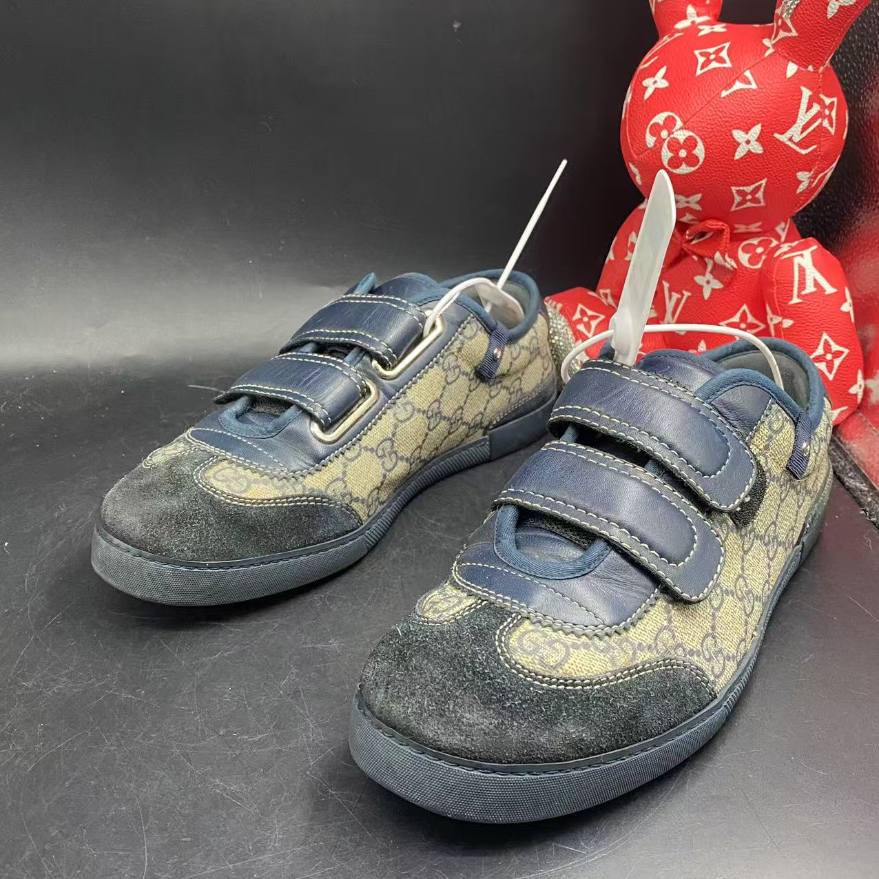 95新 GUCCI/古驰 【聚星福利】藏蓝色老花魔术贴板鞋39欧码ddm1963