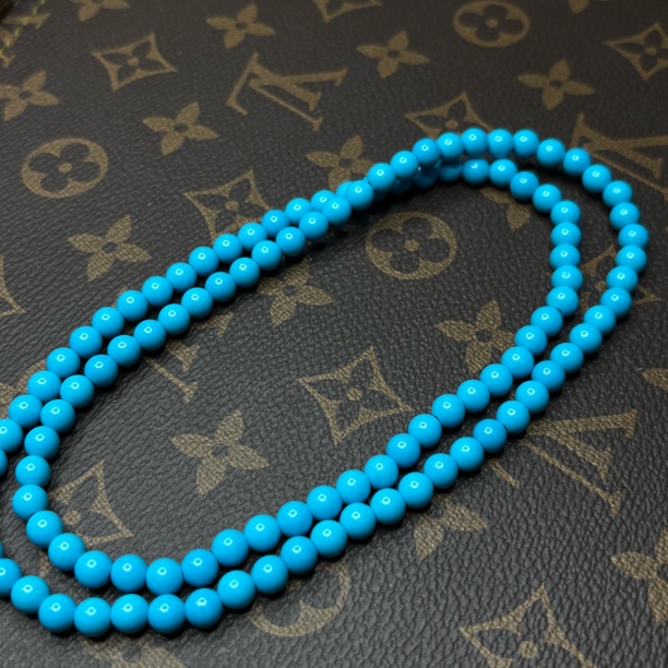 精品6mm蓝色圆珠毛衣链项链