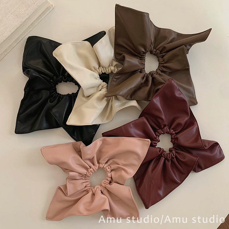 高级感pu皮质方巾发圈大肠圈女韩系方形低马尾发绳K01