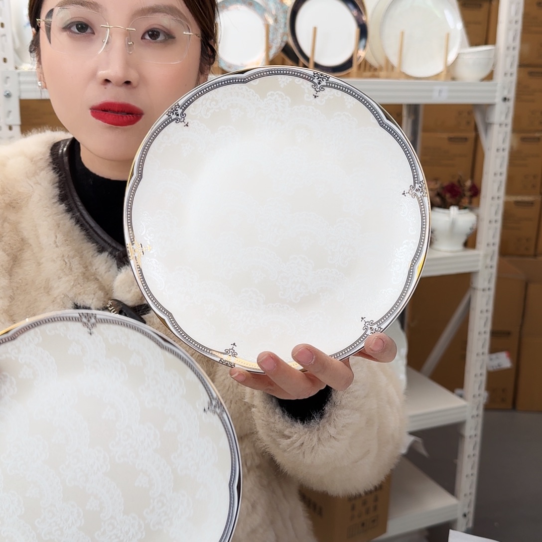 骨瓷高骨瓷8英寸月光盘20cm2个外贸骨瓷