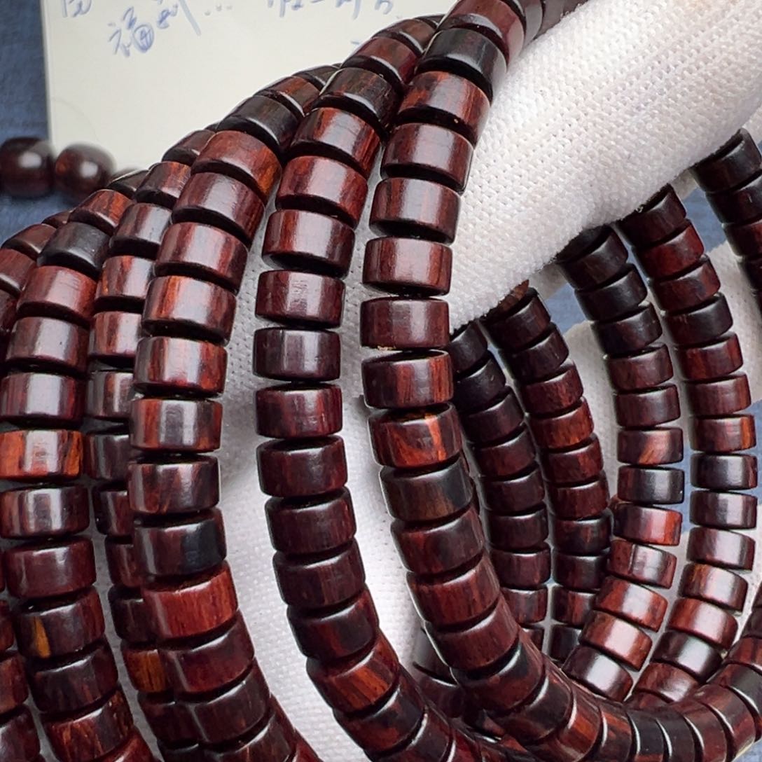 木海南红降花梨公4×7片片珠单圈
