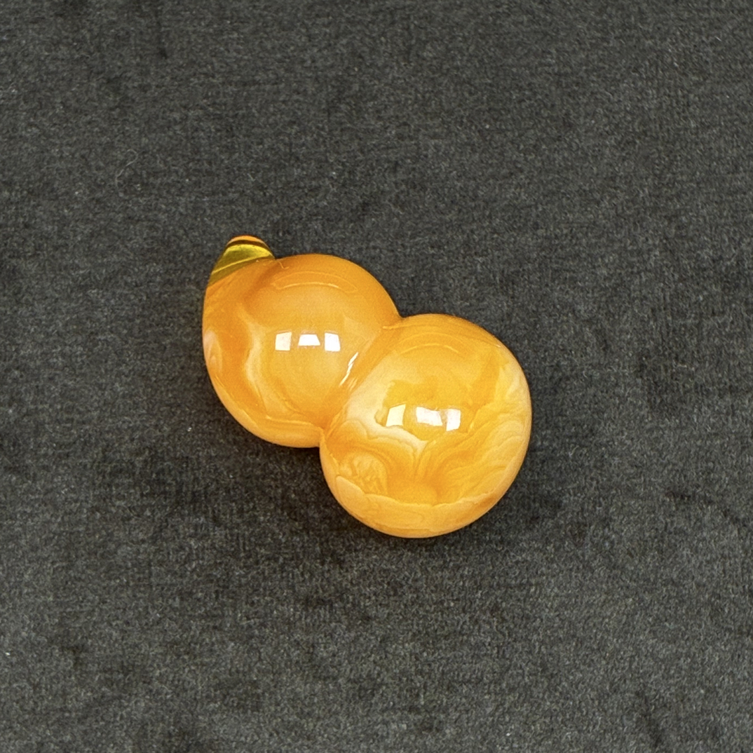 天然琥珀蜜蜡无优化焦皮料浓橘葫芦吊坠