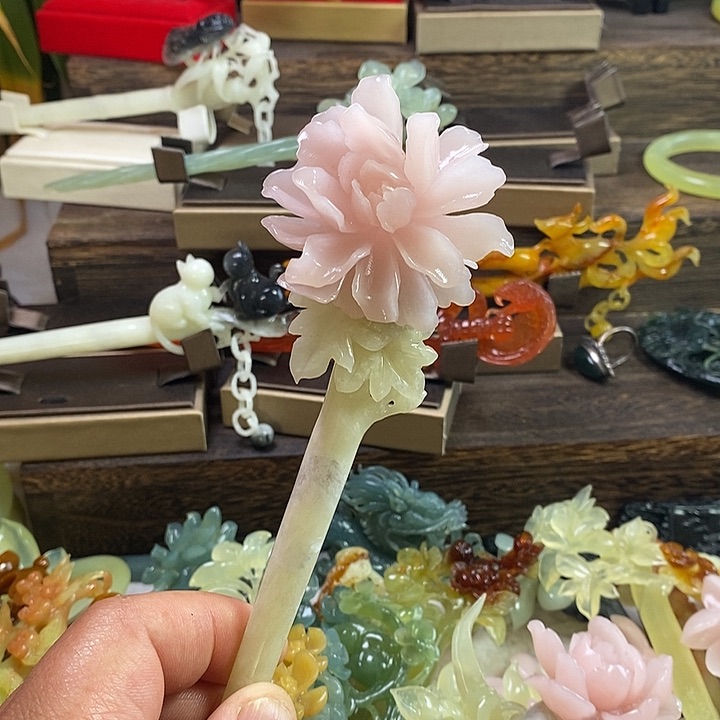 蛇纹石玉发饰合金圣*升