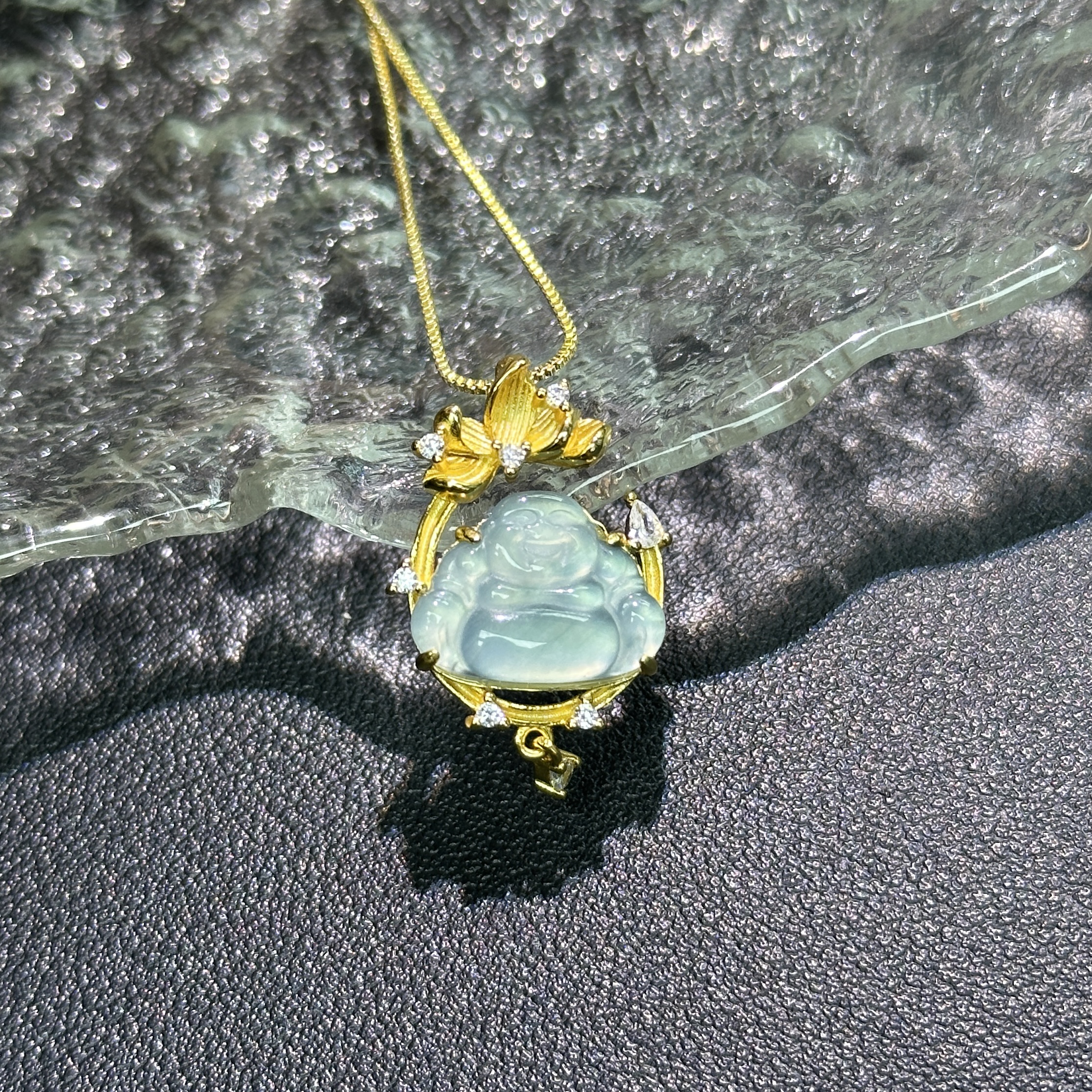 S925银冰佛公金莲设计款天然翡翠轻奢