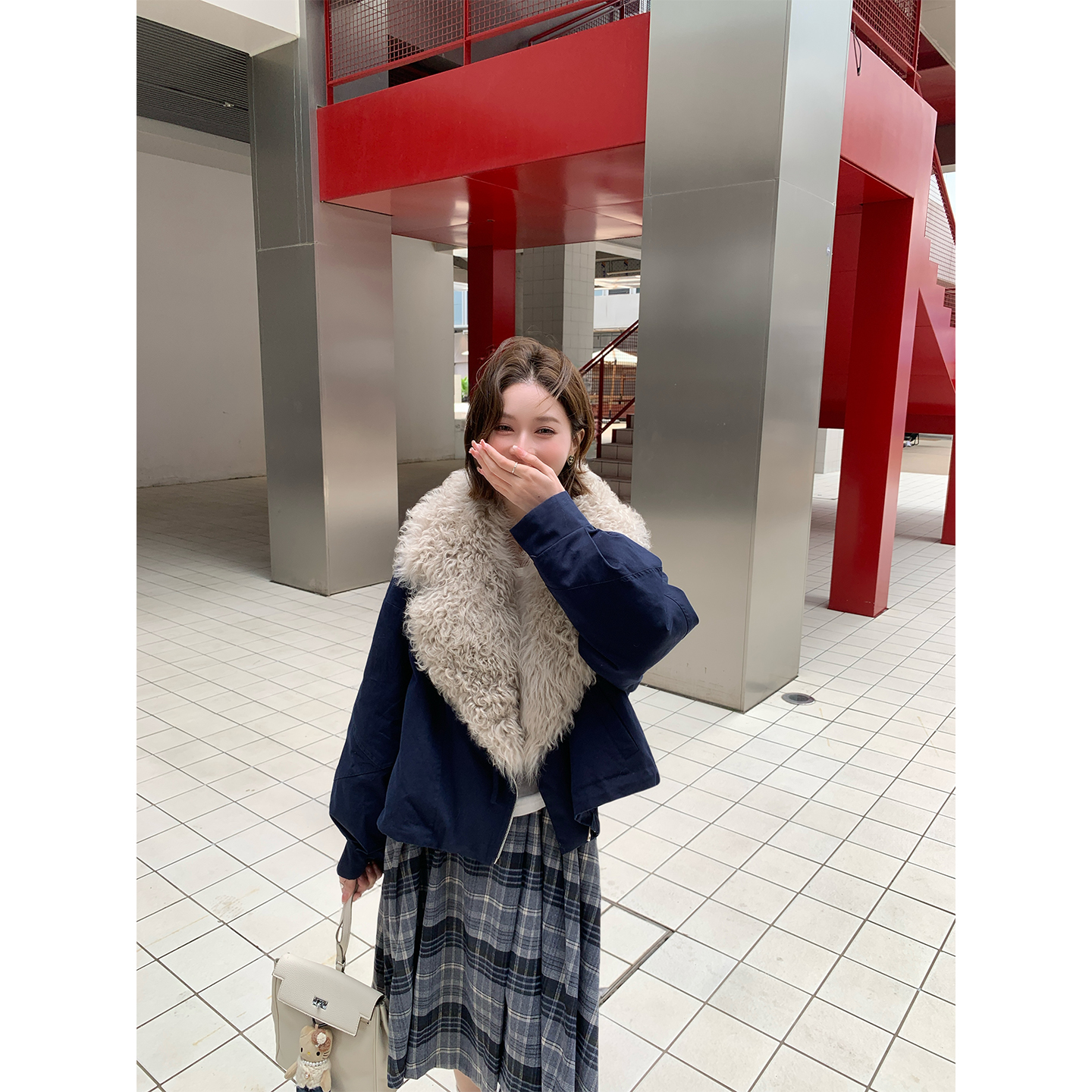 羊毛皮毛一体西装领显瘦皮草外套 90白鹅绒羽绒派克服女短款363