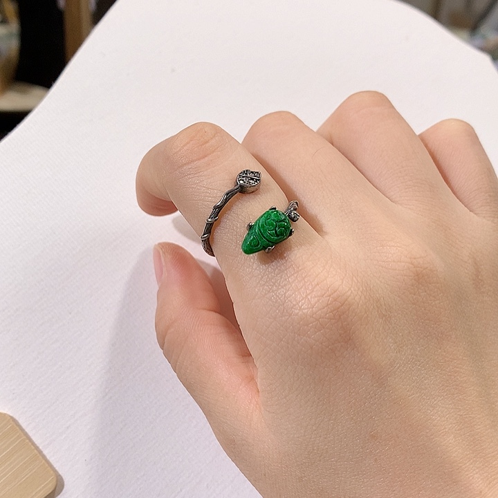 翡翠银S925镶嵌戒指翡翠戒指