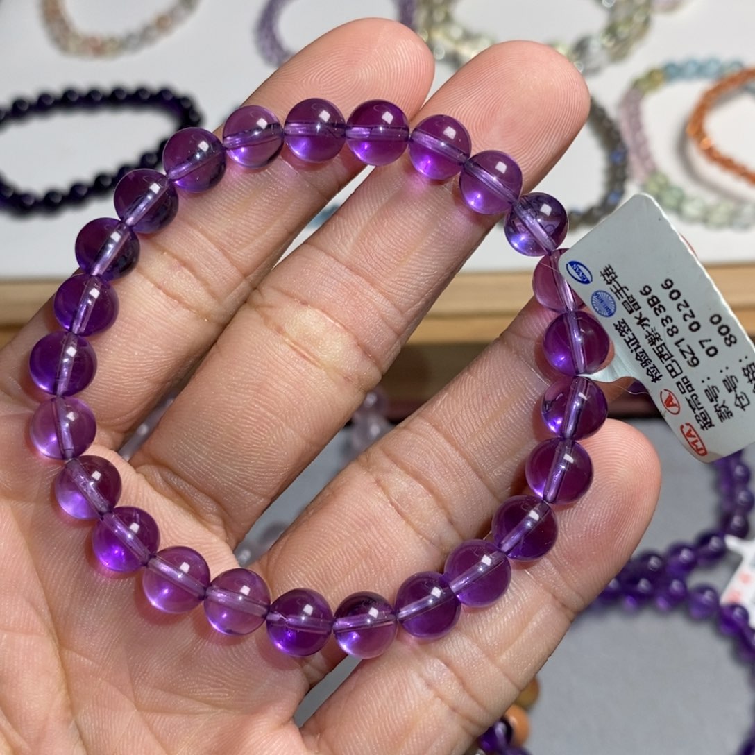 b***）水晶手链未镶嵌紫水晶巴西7.6mm高品