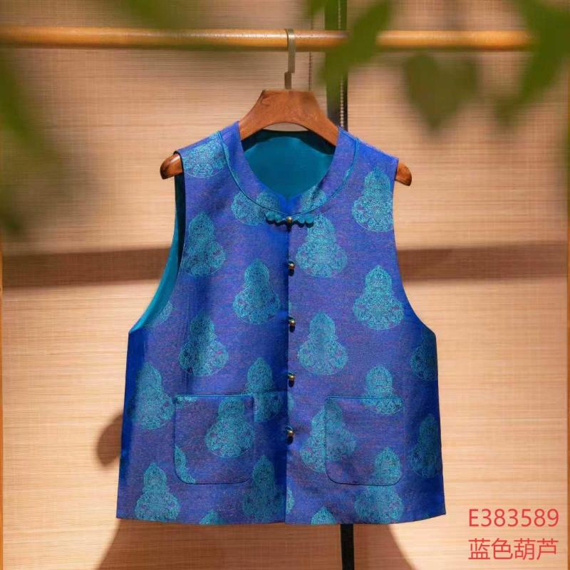 23姆米蜀锦新中式国风桑蚕丝圆领直襟中长款马甲背心383589