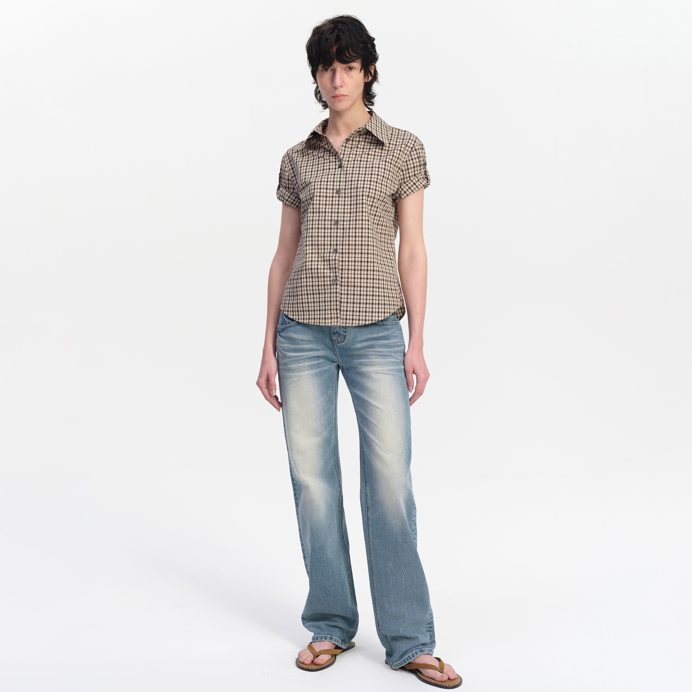 SMIIILE复古直筒剪裁低腰牛仔裤微弹休闲裤子女