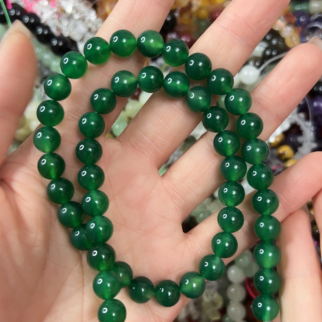 玛瑙/玉髓合金珠宝半成品，卡8菠菜绿玛瑙一条