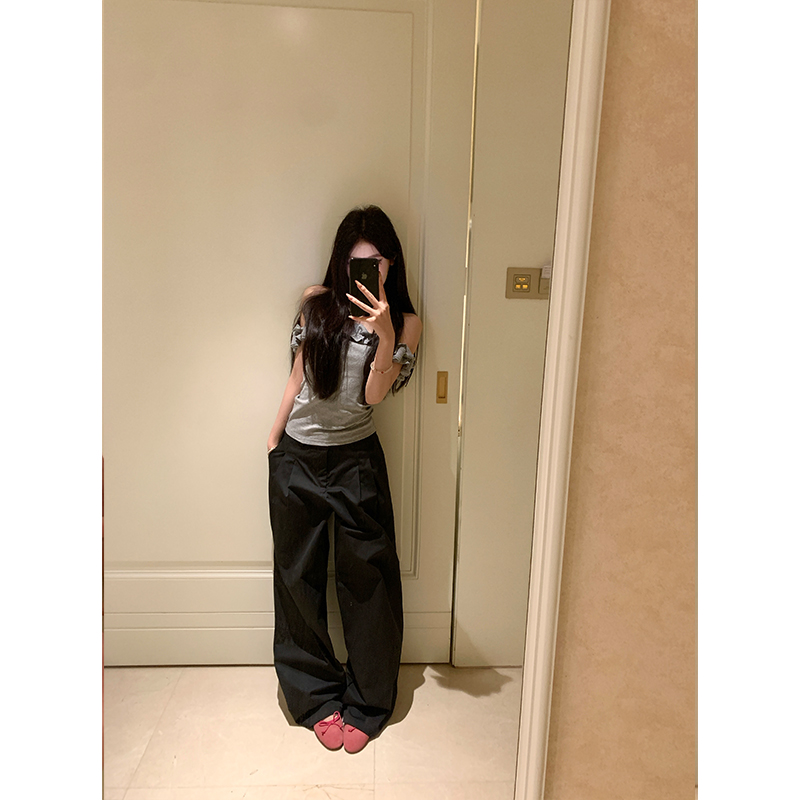 withmin白兔 花边少女 美式复古宽松休闲显瘦长裤阔腿裤2522485