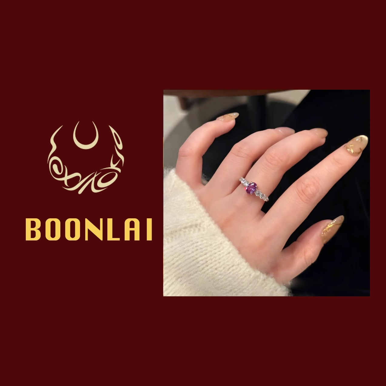 铜合金锆石戒指  【满七免一】Boonlai 葡萄紫锆石排钻戒指1318