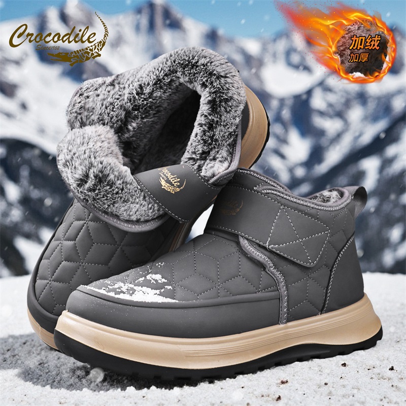 鳄鱼恤雪地靴男士2025新款冬季加绒保暖东北棉鞋厚底高帮户外短靴
