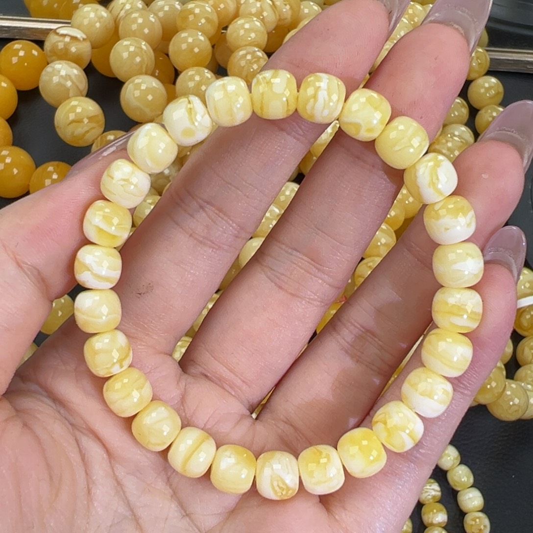 琥珀未镶嵌手链瓷白虎皮